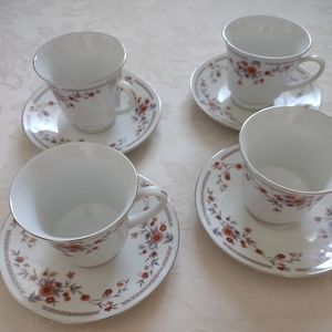 Dynasty Copenhagen floral footed cup + saucer set 8 items